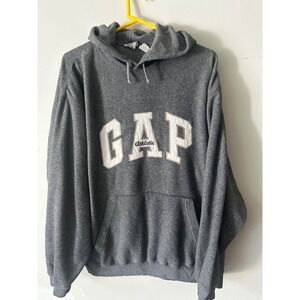 Vintage Gap 90's Athletic Sweats Gray Fleece Hoodie Sweatshirt Applique Logo